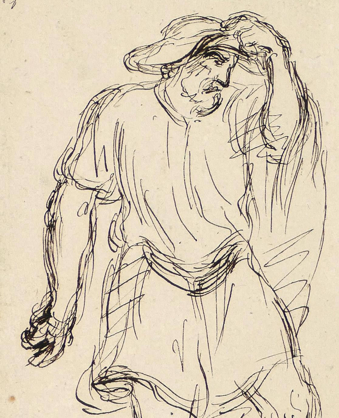 Male Figure - China Ink Drawing by A.-F. Cals - Late 19th Century - Art by Adolphe-Félix CALS