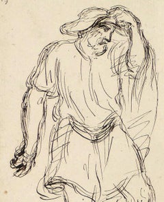 Male Figure - China Ink Drawing by A.-F. Cals - Late 19th Century