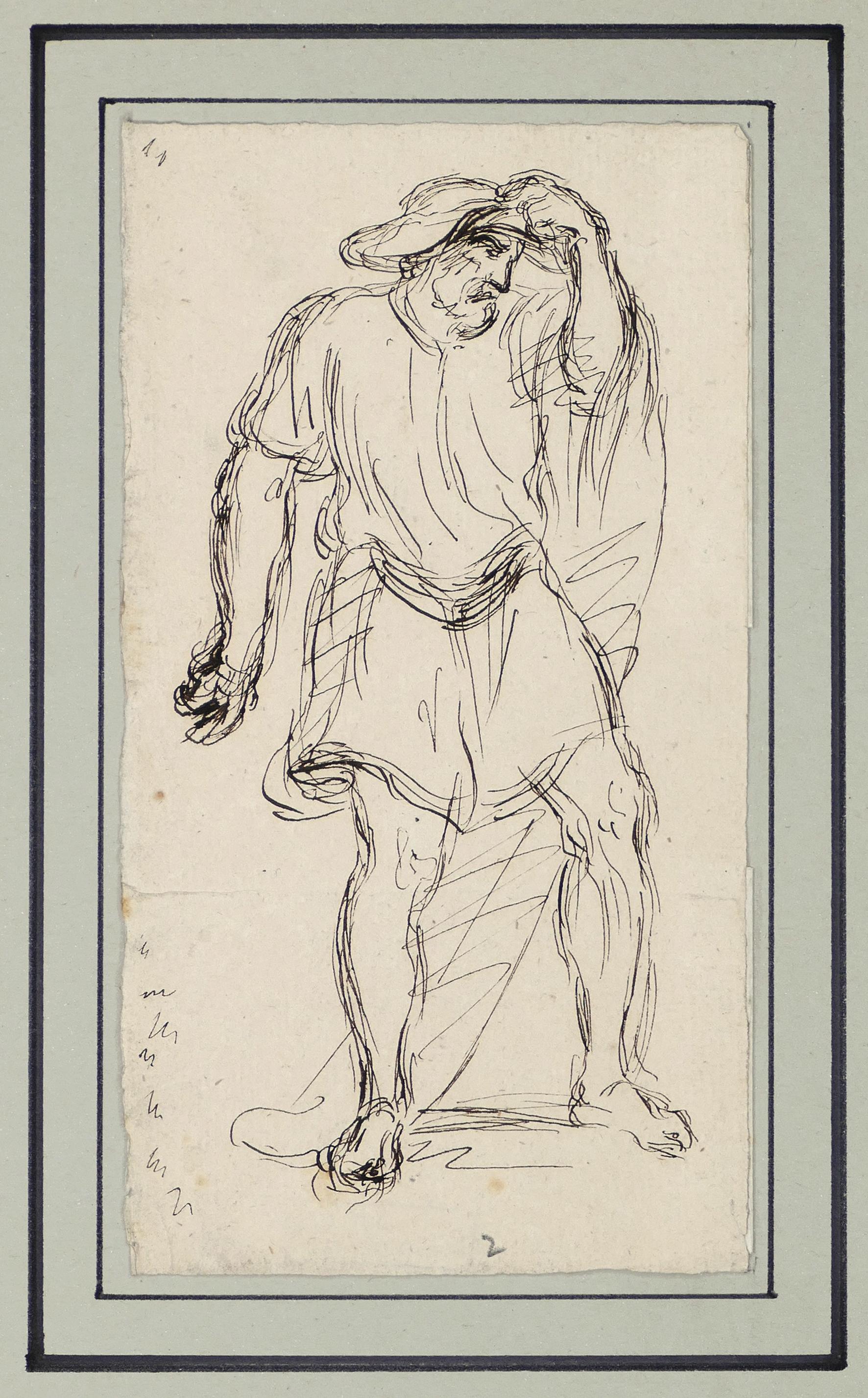 Malefigur – China-Tintezeichnung von A.-F. Ende des 19. Jahrhunderts (Weiß), Figurative Art, von Adolphe-Félix CALS