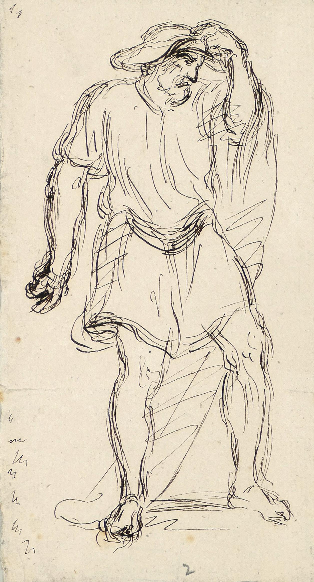 Adolphe-Félix CALS Figurative Art - Male Figure - China Ink Drawing by A.-F. Cals - Late 19th Century