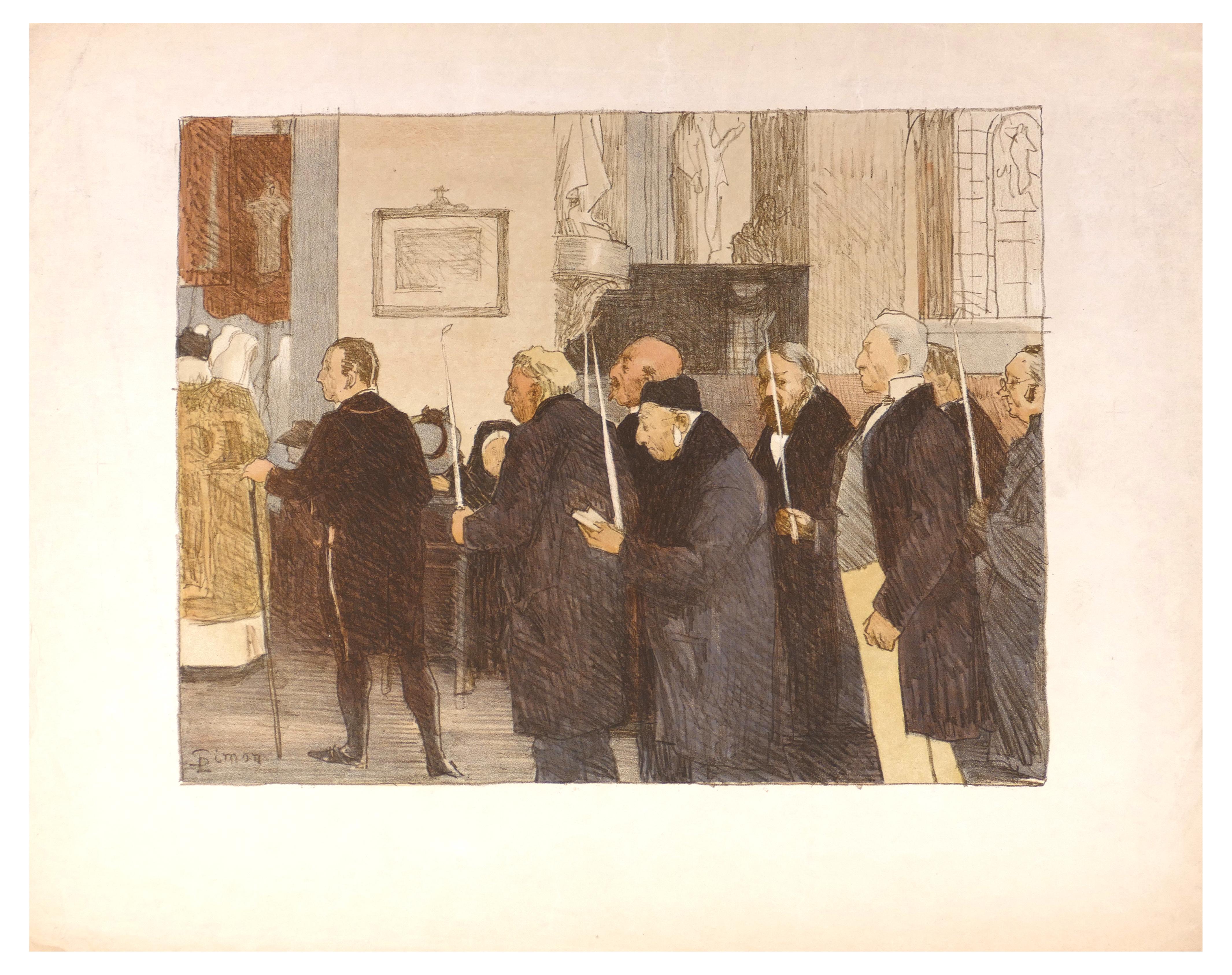 Les Marguillers - Original Lithograph by L- J. Simon in the Early 20th Century - Print by Lucien Joseph Simon