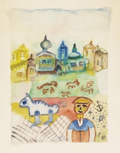 Percha - Pencil Drawing and Watercolor on Paper by Henry Miller - 1962