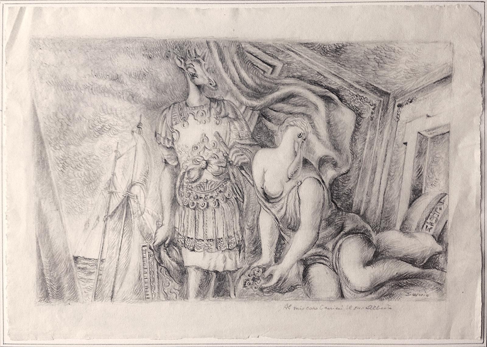 Aenea und Dido – Original-Bleistiftzeichnung von Alberto Savinio – 1931 im Angebot 1