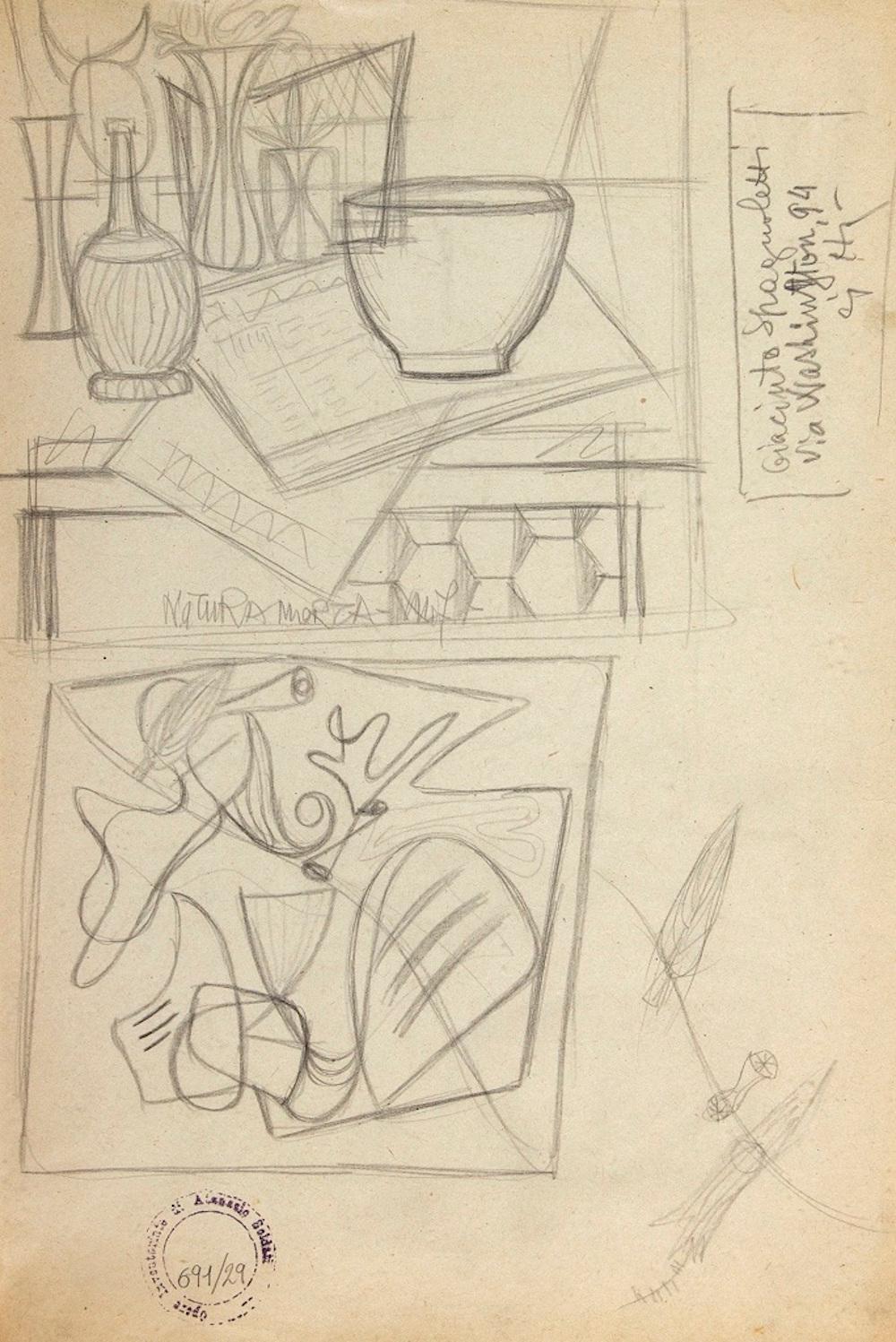 Still Life is an original drawing realized by Atanasio Soldati in the 1950s

Pencil on paper.

Stamp and archive lower left: Opere inventario Atanasio Soldati 691/29.

On the back study and some addresses.

Atanasio Soldati (Parma, 24 August 1896 -