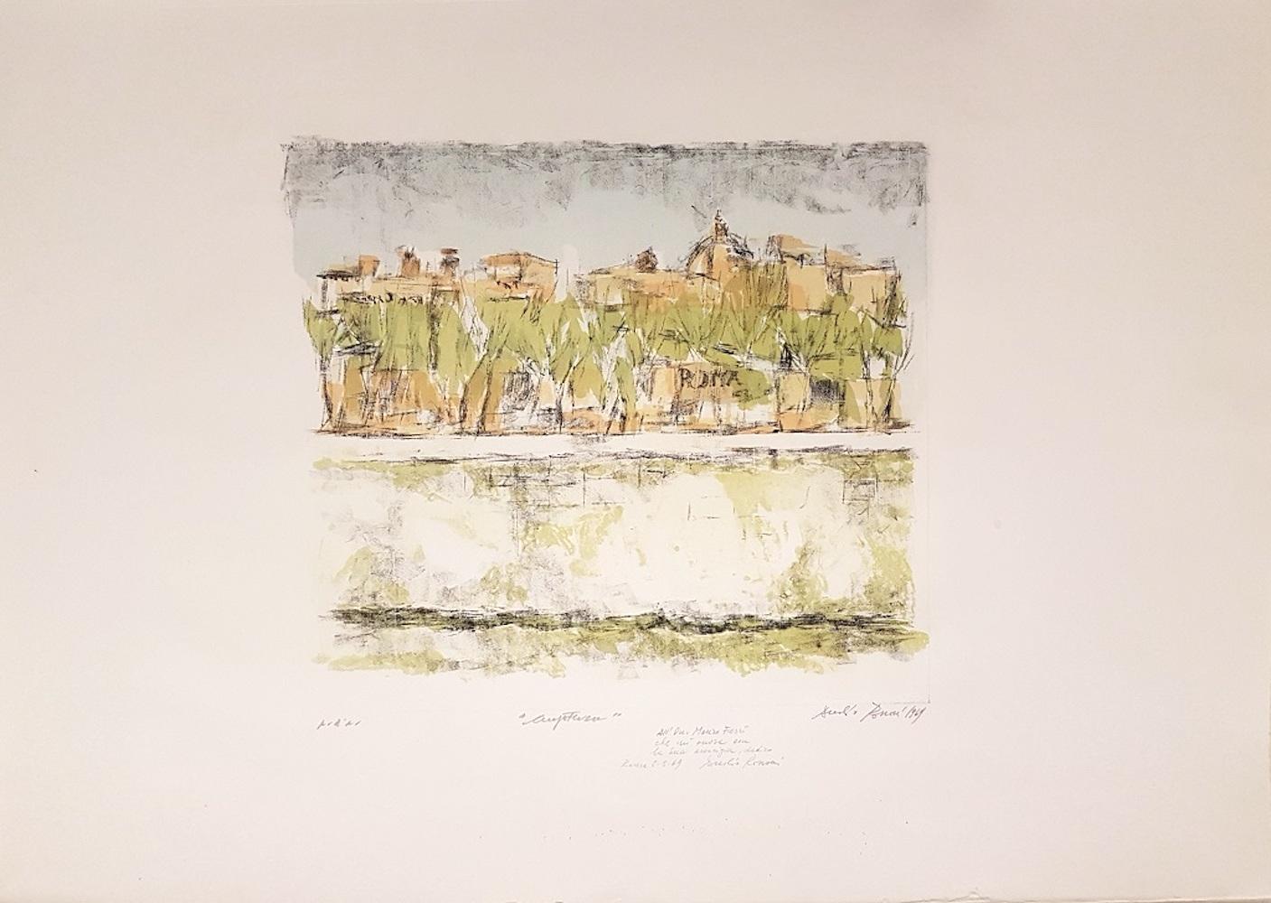 Lungotevere in Rome - Original Lithograph by D. Rossoni - 1969 - Print by Duilio Rossoni