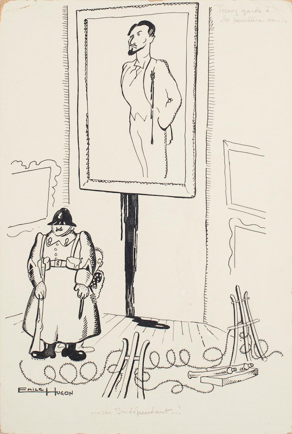 Emile Hugon Figurative Art – Chinesische Tintenzeichnung von E. Hugon - 1960er Jahre