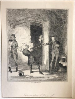 Antique Assassination of Percival - Original Etching by PHIZ - Mid 19th Century 