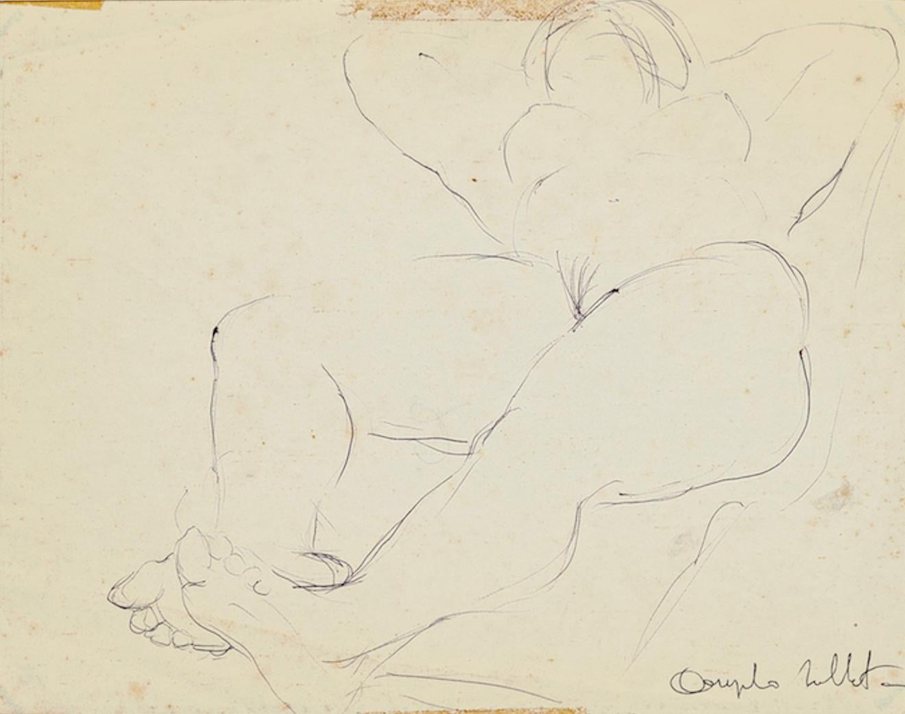 Nude - Original Pen Drawing by Angelo Sabbatani - 1960s