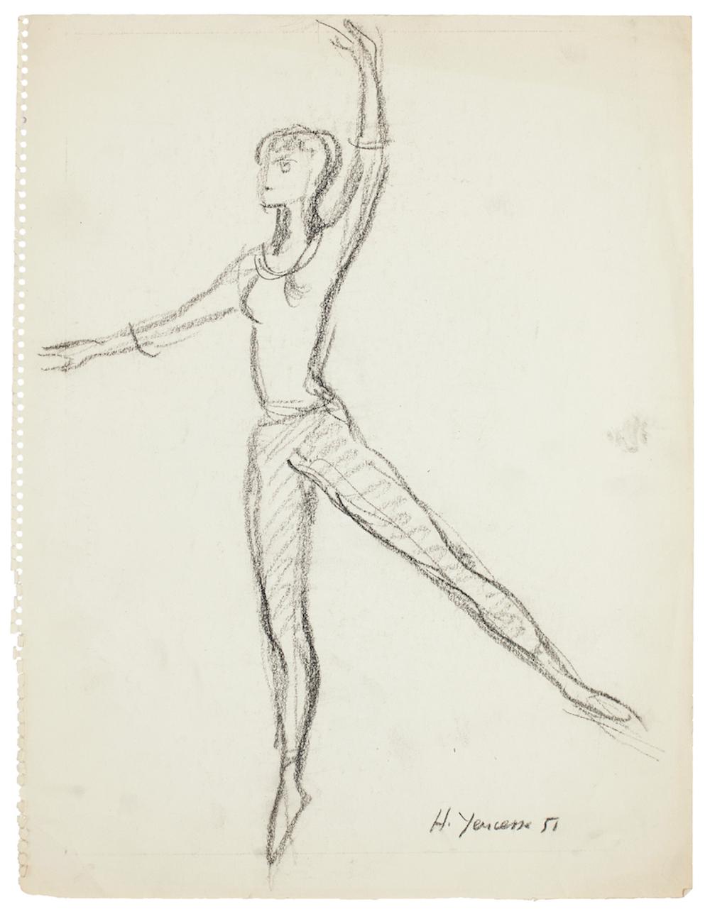 Hubert Yencesse Figurative Art - Ballet Dancers - Set of 15 Pencil and Charcoal Drawings by H. Yencesse - 1951