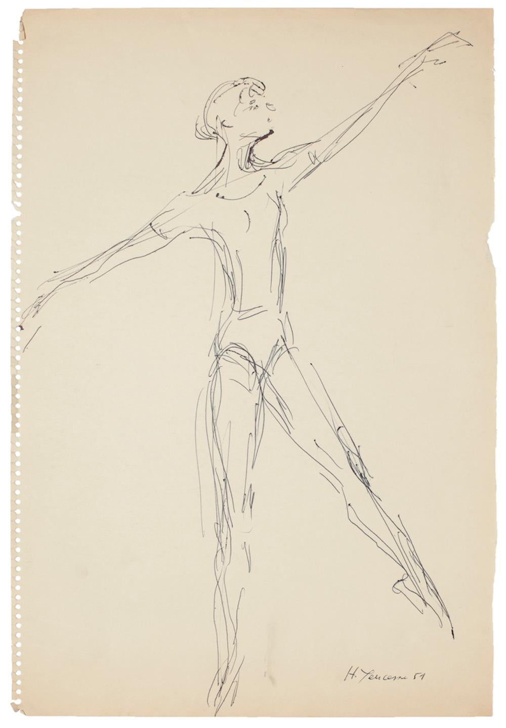 Ballet Dancers - Set of 15 Pencil and Charcoal Drawings by H. Yencesse - 1951 5