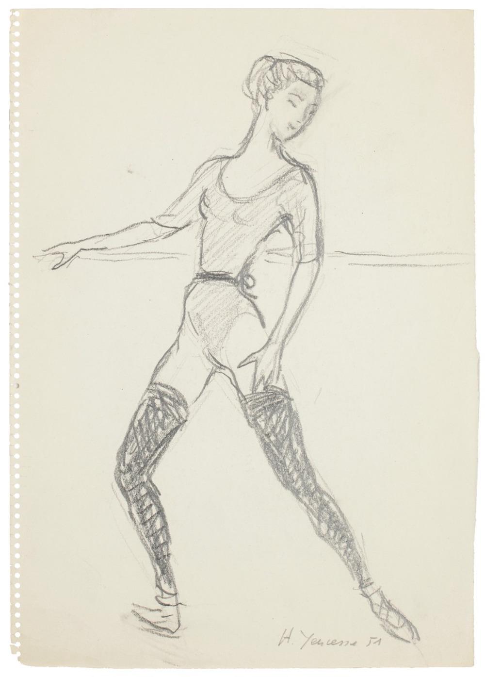 Ballet Dancers - Set of 15 Pencil and Charcoal Drawings by H. Yencesse - 1951 6