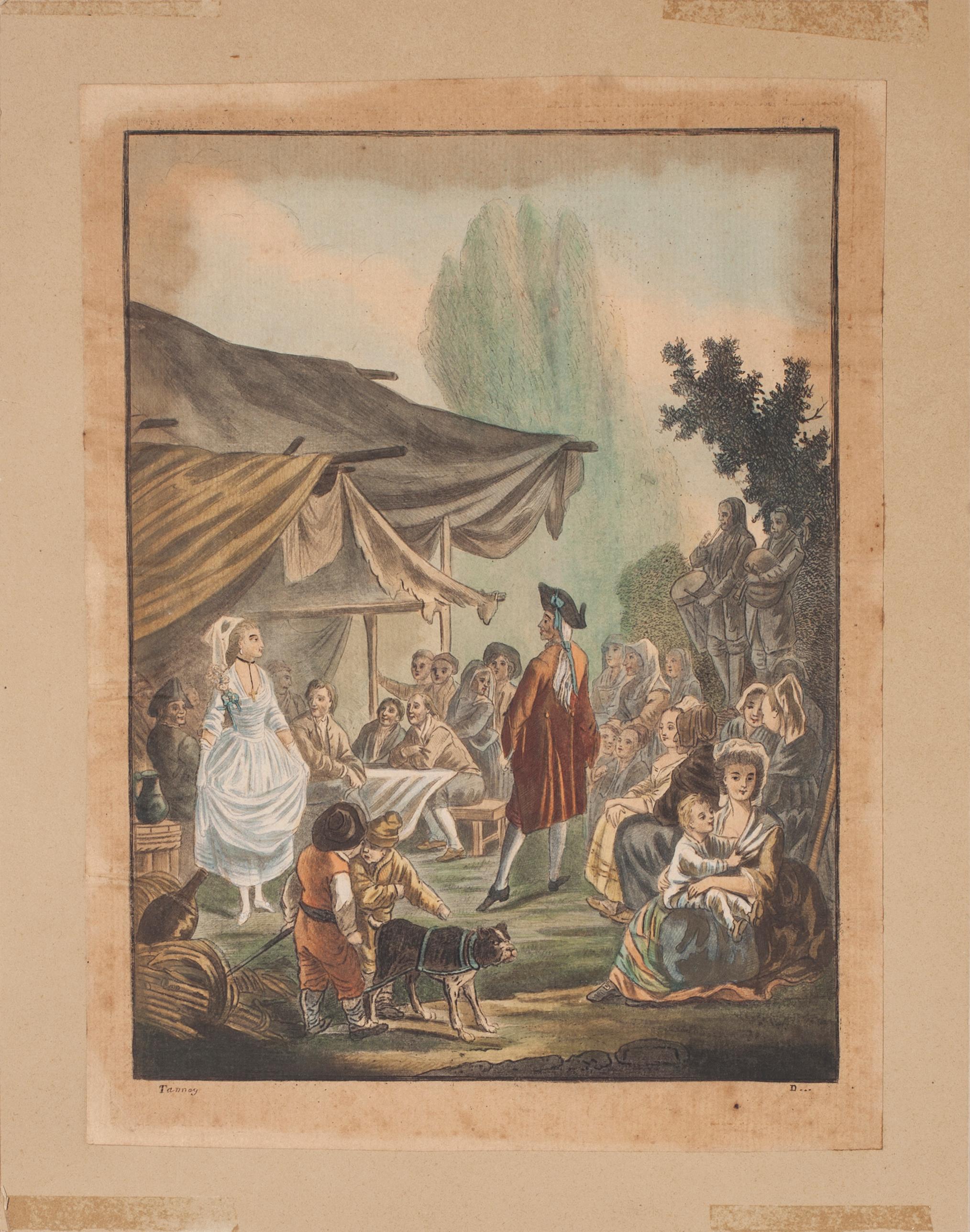 Noce de Village - Original Etching by C.-M. Descourtis - 1785 - Print by Charles-Melchior Descourtis