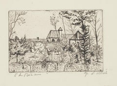 Landscape - Original Etching by Solange de Bièvre - 1971