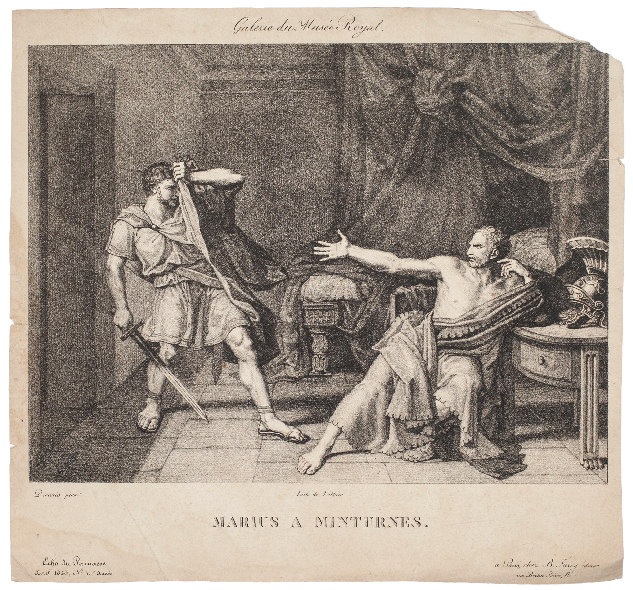 Jean Germain Drouais Figurative Print - Marius at Minturnae - Original Lithograph After J. G. Drouais- 1829