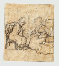 Antique Couple - Pencil Drawing by Gabriele Galantara - Early 20th Century