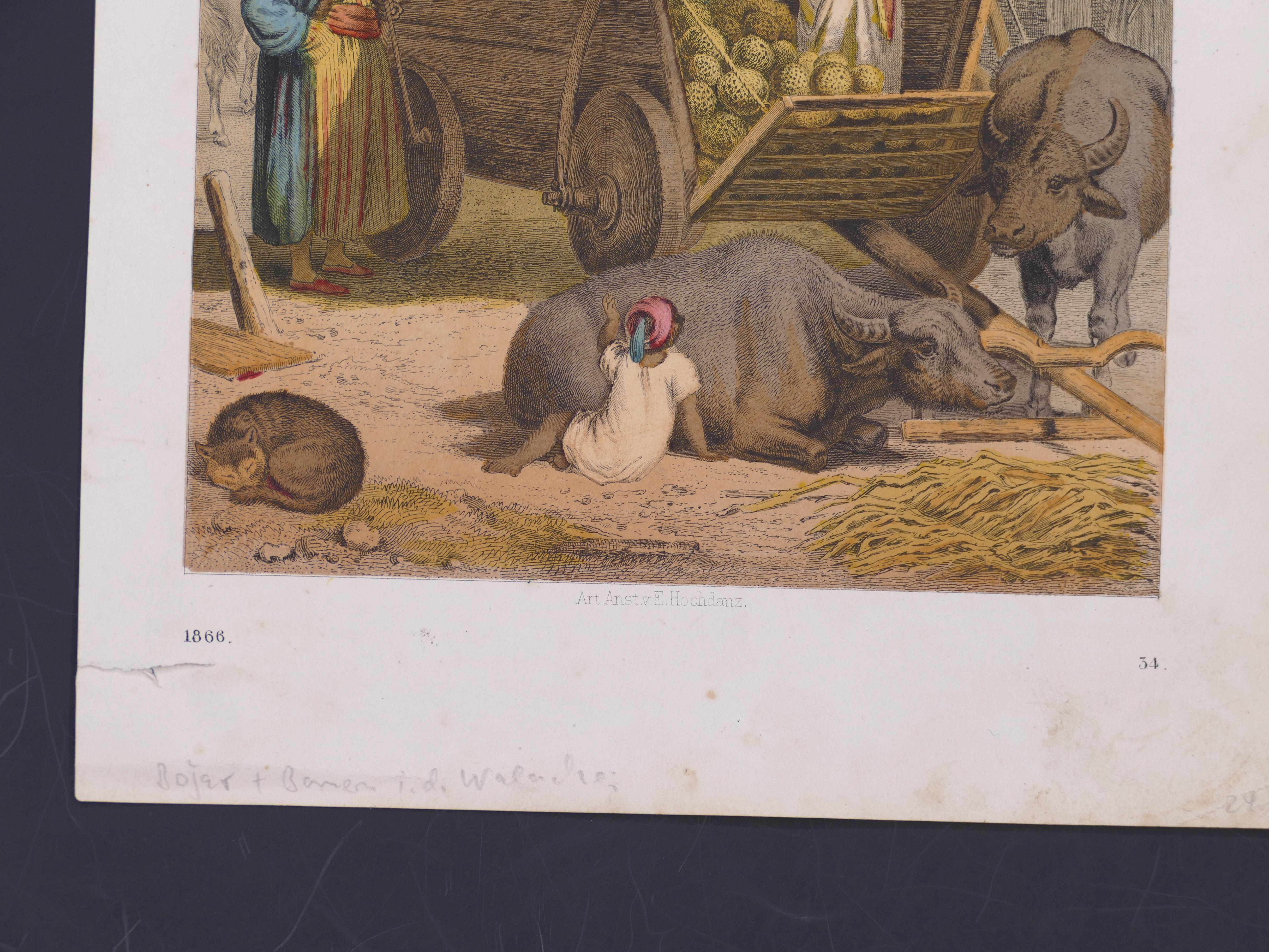 Image dimension: 20.5 x 15.3 cm.

Signed under the plate: Art Anst.v. E. Hochdanz.

Dated 1866, p.34. Good conditions, except usual signs of aging and a browning of the paper.

This original artwork is a beautiful folkloristic scene of a Moorish