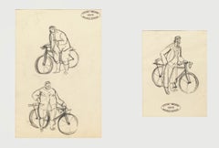 Biker - Original-Tintenzeichnung von Maurice Berdon - Mitte des 20. Jahrhunderts