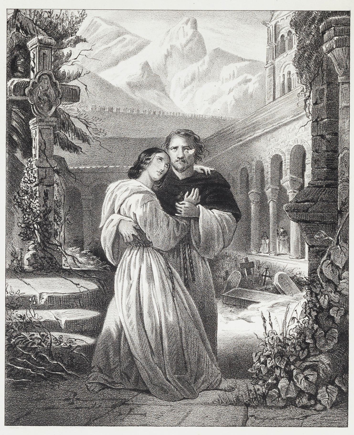 Pierre-Joseph Challamel Figurative Print - Le Favorite by Gaetano Donizetti - Lithograph - Mid 19th Century