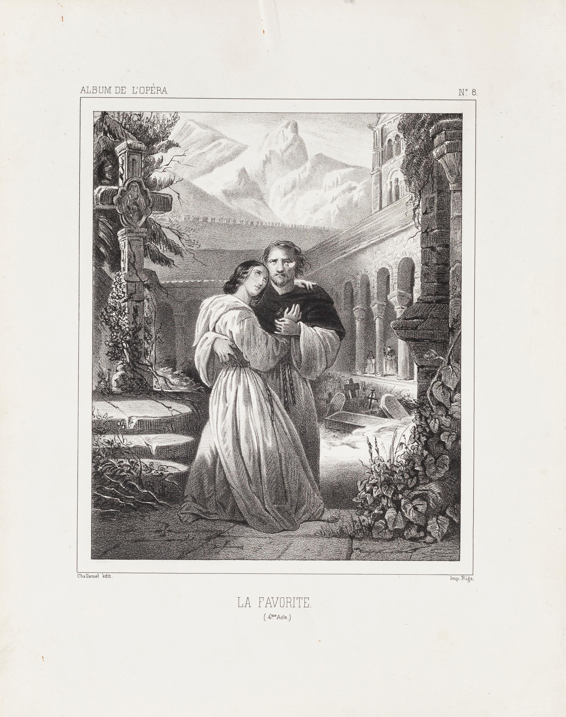 Le Favorite by Gaetano Donizetti - Lithograph - Mid 19th Century - Gray Figurative Print by Pierre-Joseph Challamel