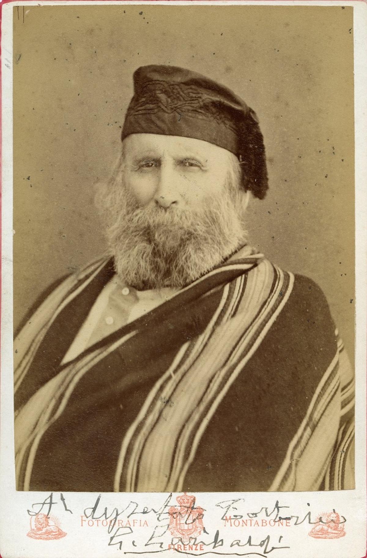 Luigi Montabone Portrait Photograph – Handsigniertes Vintage-Fotoporträt von Giuseppe Garibaldi, 1870er Jahre