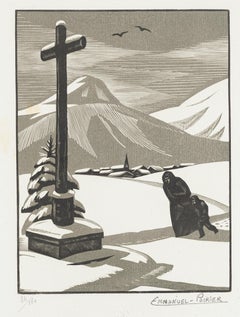 Le Calvaire - Original Woodcut Print by E. Poirier - 1929