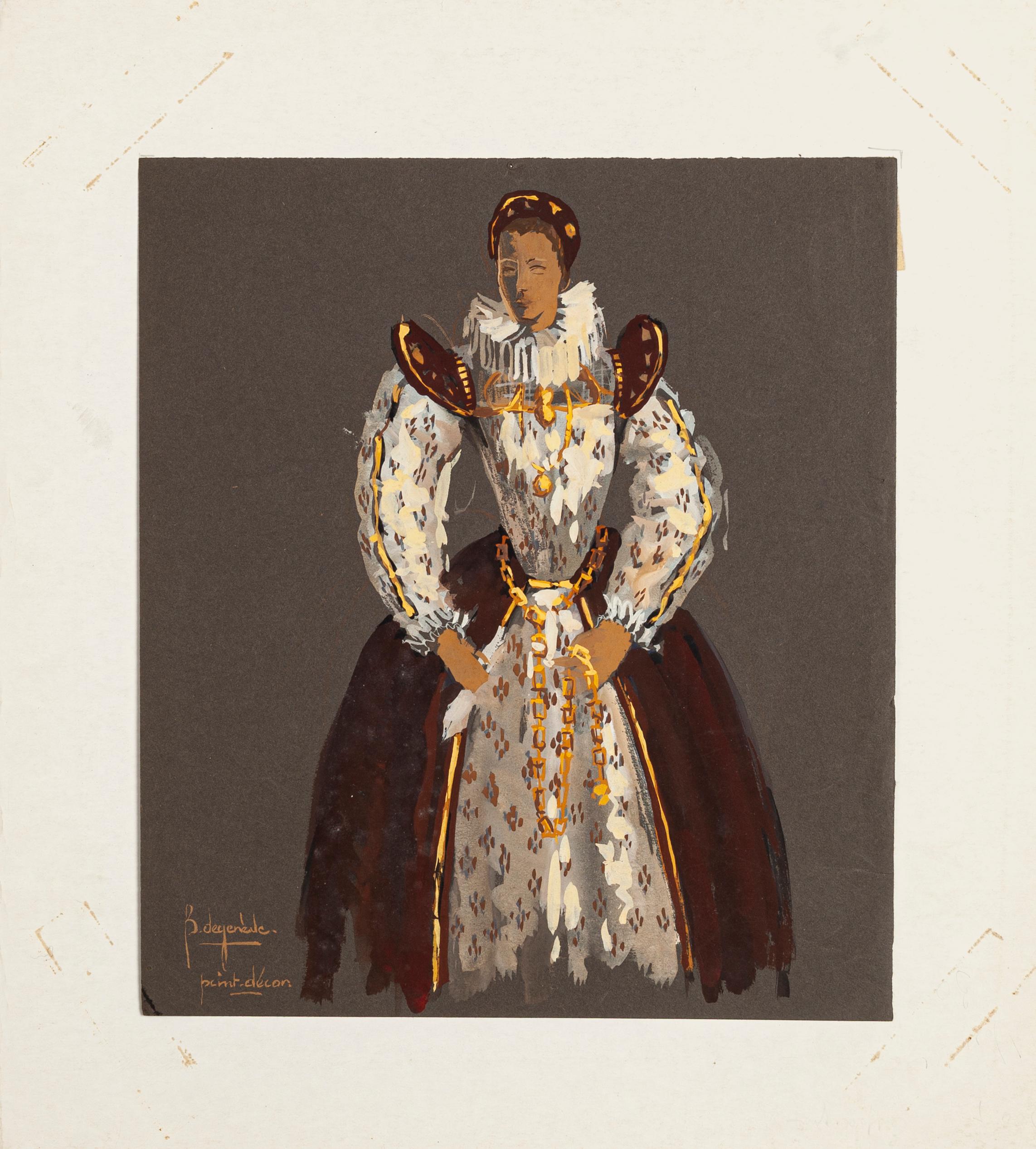 Study for Theatrical Costume - Original Tempera on Cardboard - Late 20th Century - Painting by Robert Degeneve