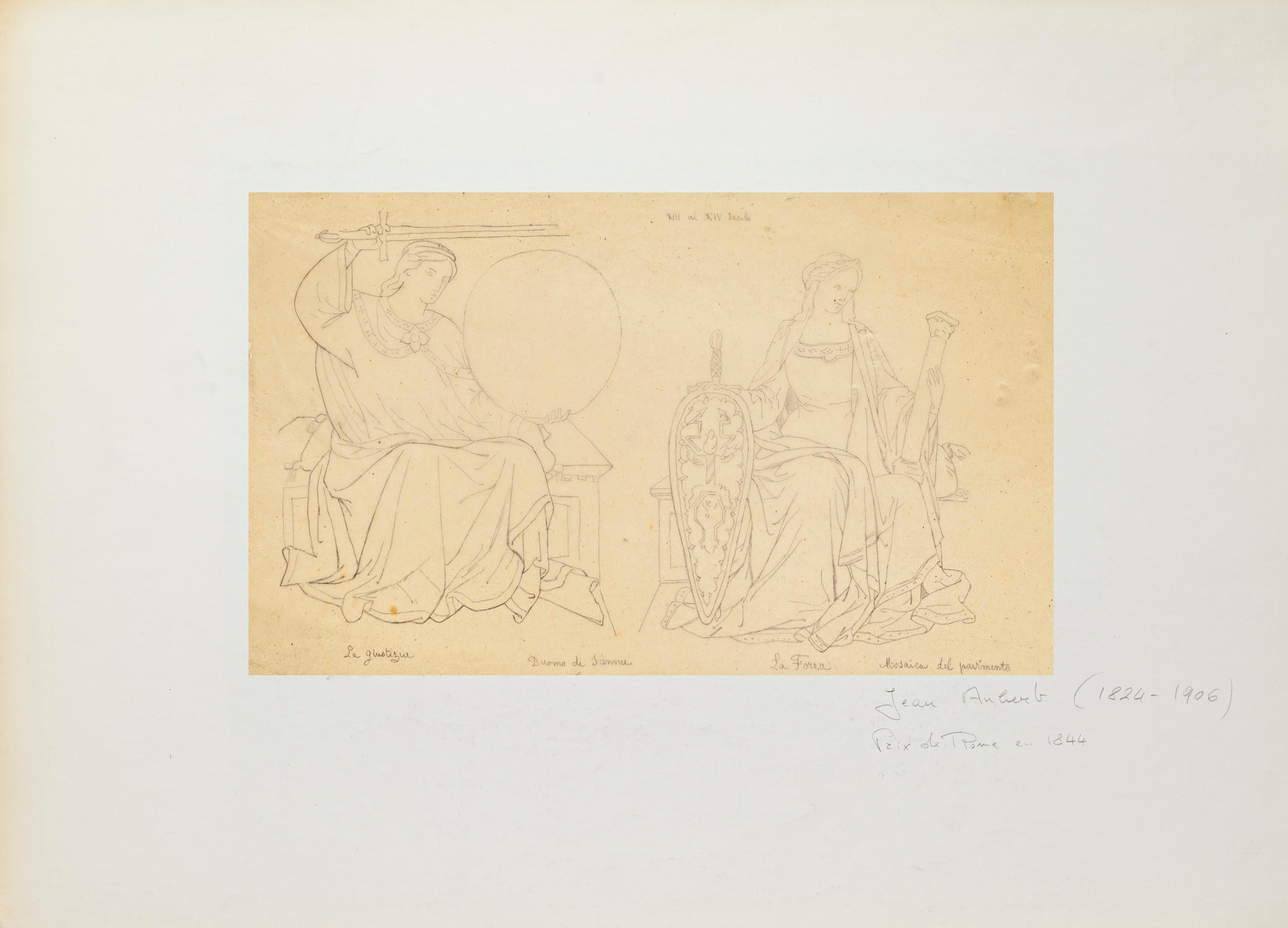 Scene from the Pavement of the Dome in Siena - Pencil Drawing - 1844 - Art by Jean Aubert