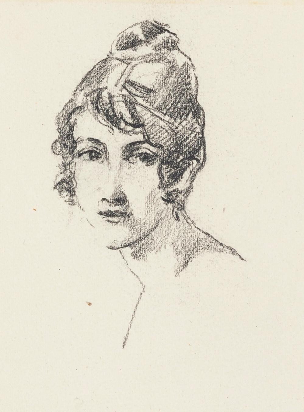 Jean Roch Collon Figurative Art - Portrait of Woman - Charcoal Drawing by J. Rochelles Collon - Early 1900