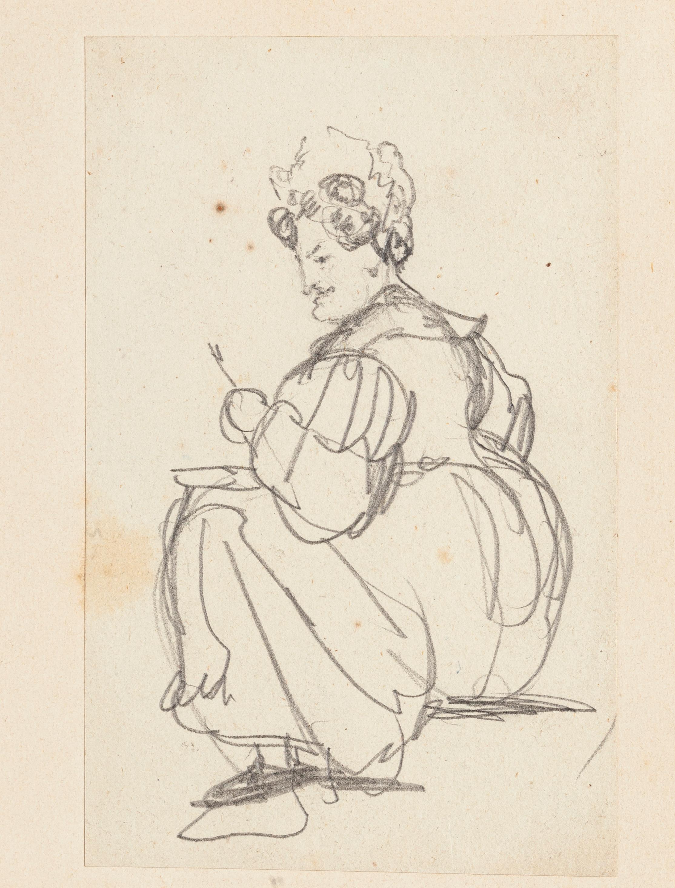 Jean Rene Paulz Figurative Art - Figure - Original Pencil Drawing - Late 19th Century