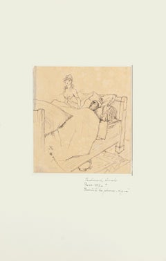Couple - Original Pen Drawing by F. Lunel - Early 20th Century