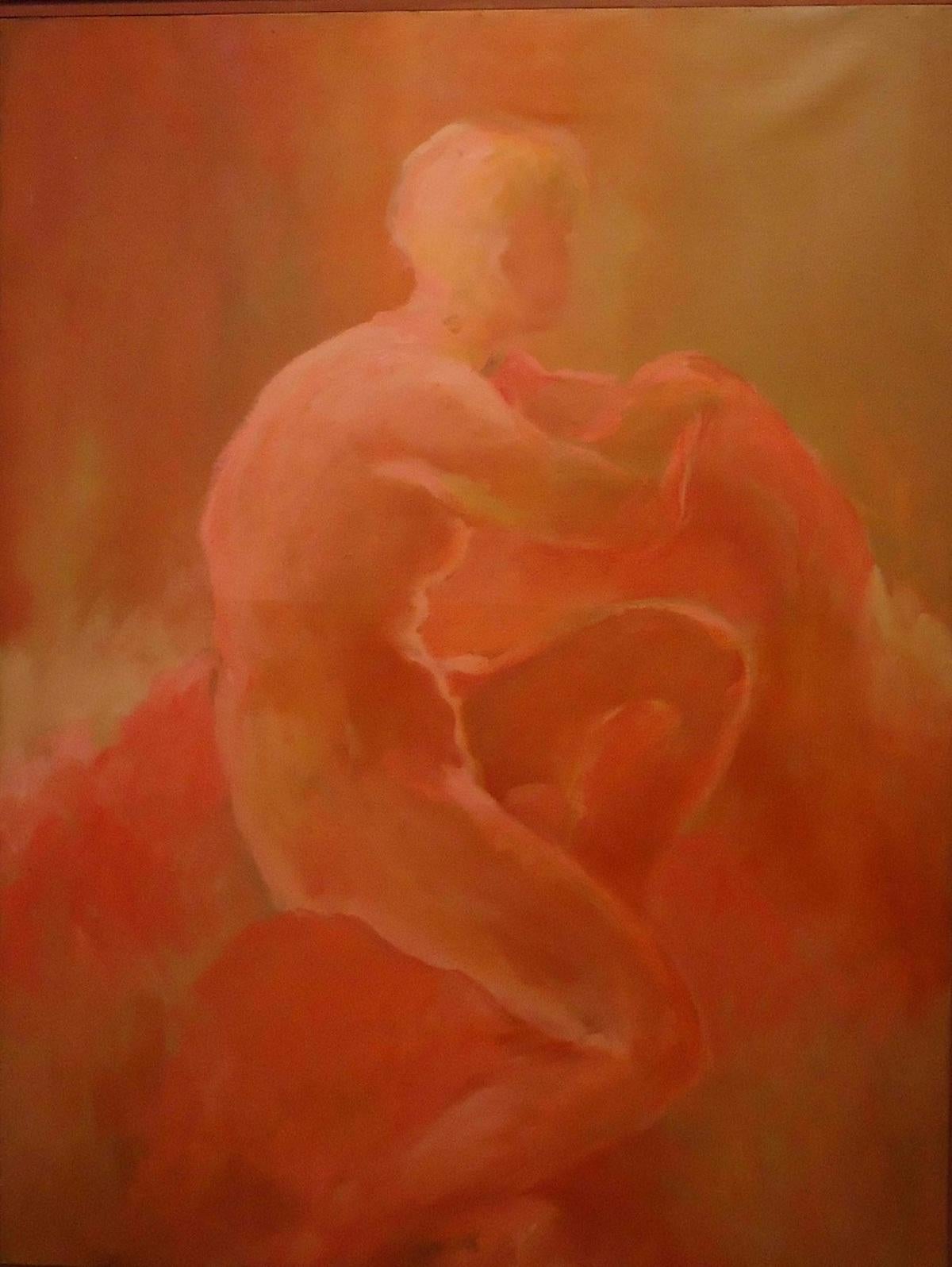 Laura Barbarini Nude Painting – Female Red Nude – weiblicher roter Akt – Öl auf Leinwand von L. Barbarini – 1998