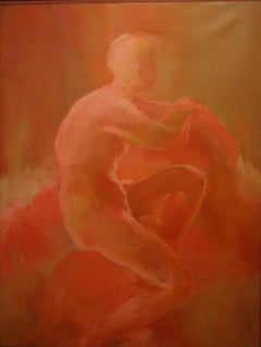 Female Red Nude - Oil on Canvas by L. Barbarini - 1998