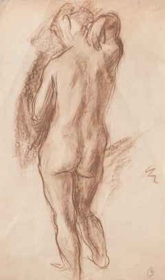 Nude - Original Charcoal Drawing - Late 19th Century