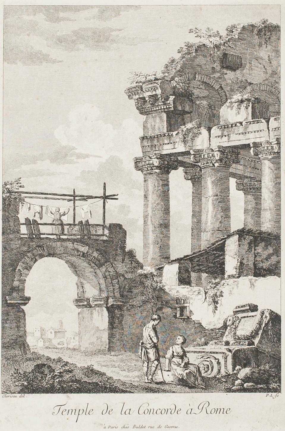 Charles-Louis Clérisseau Figurative Print - Temple de la Concorde, Rome - Etching by C.-L. Clérisseau - Early 1800