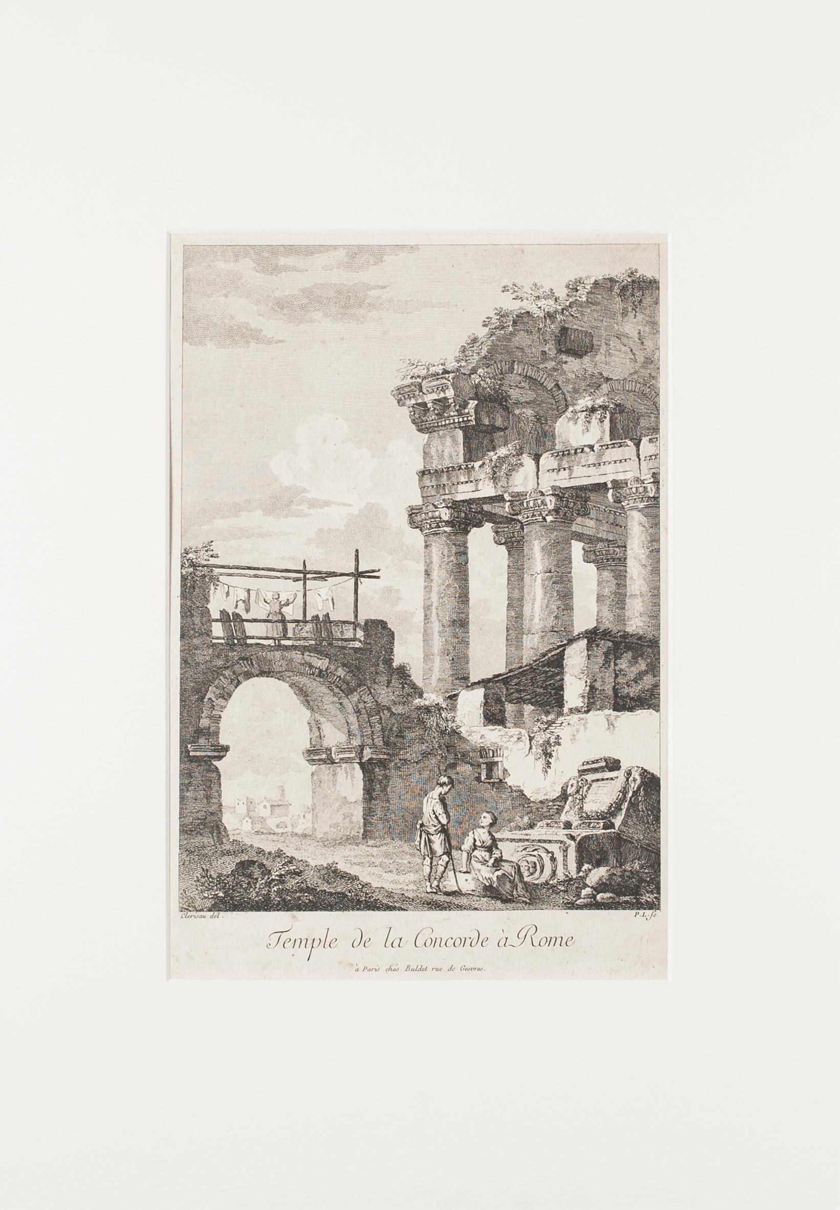 Temple de la Concorde, Rom – Radierung von C.-L. Clérisseau - Anfang 1800 – Print von Charles-Louis Clérisseau
