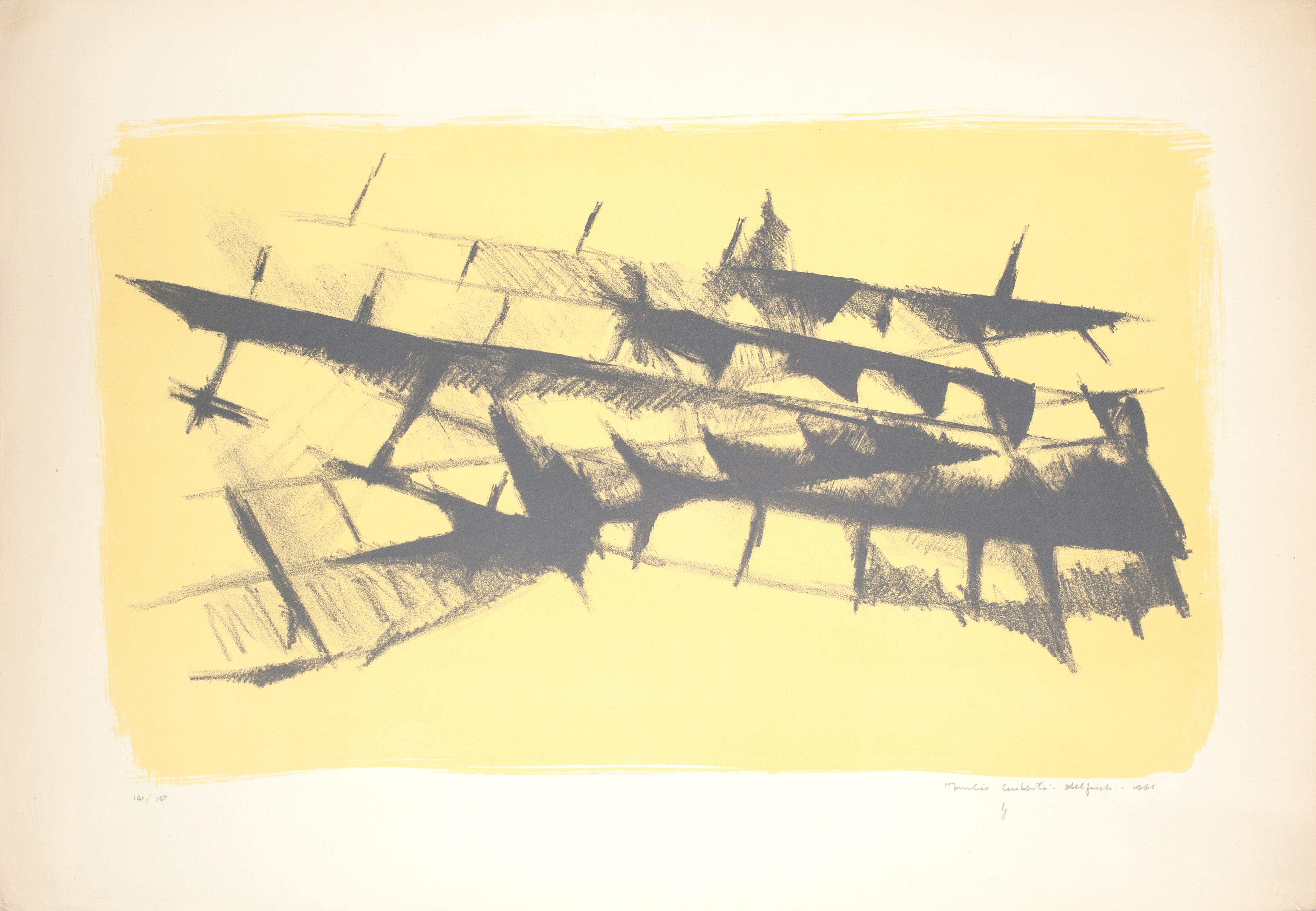 Composition abstraite - Lithographie originale nue de M. Celiberti - 1961