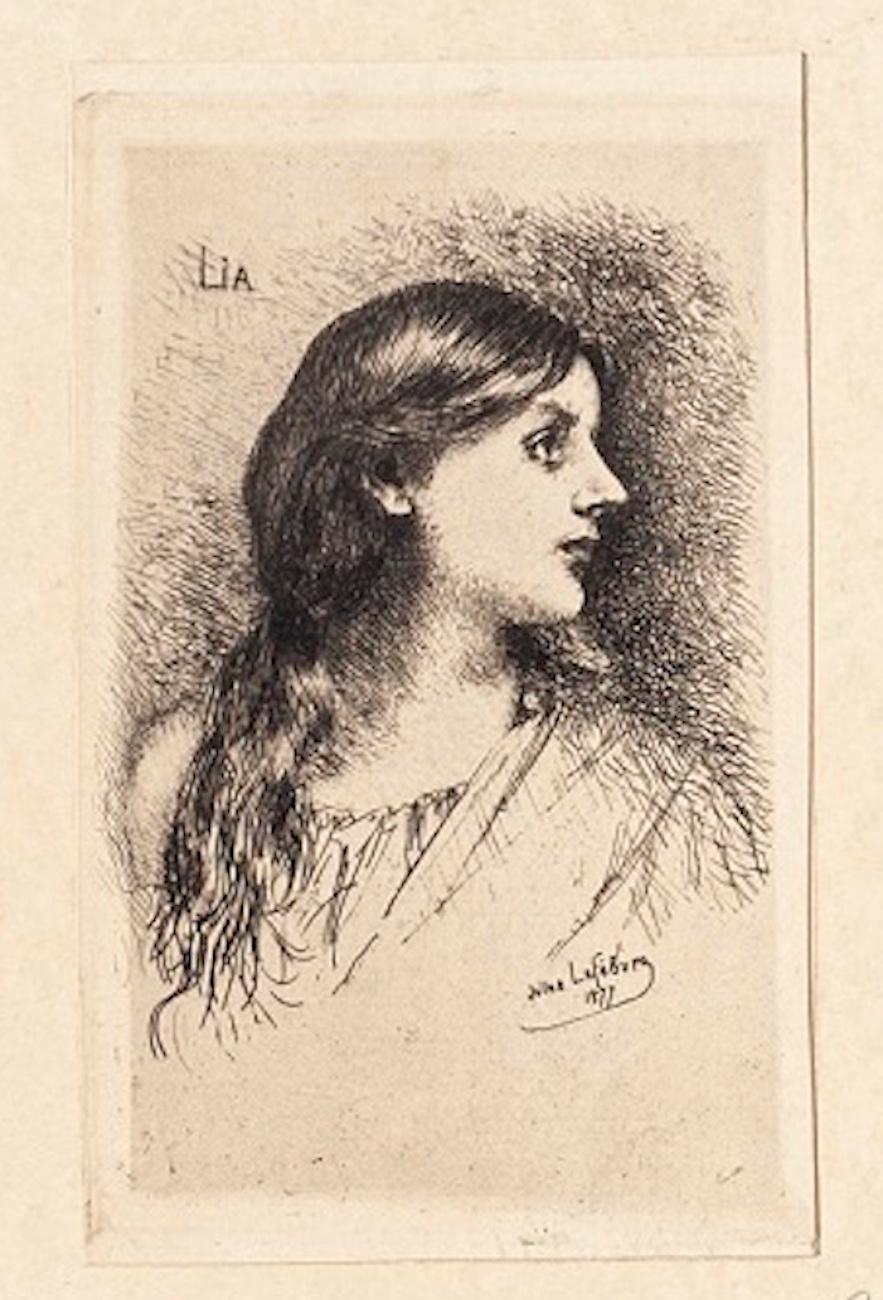 Jules Lefebvre Figurative Print - Lia - Etching by J. Lefebvre - Late 19th Century