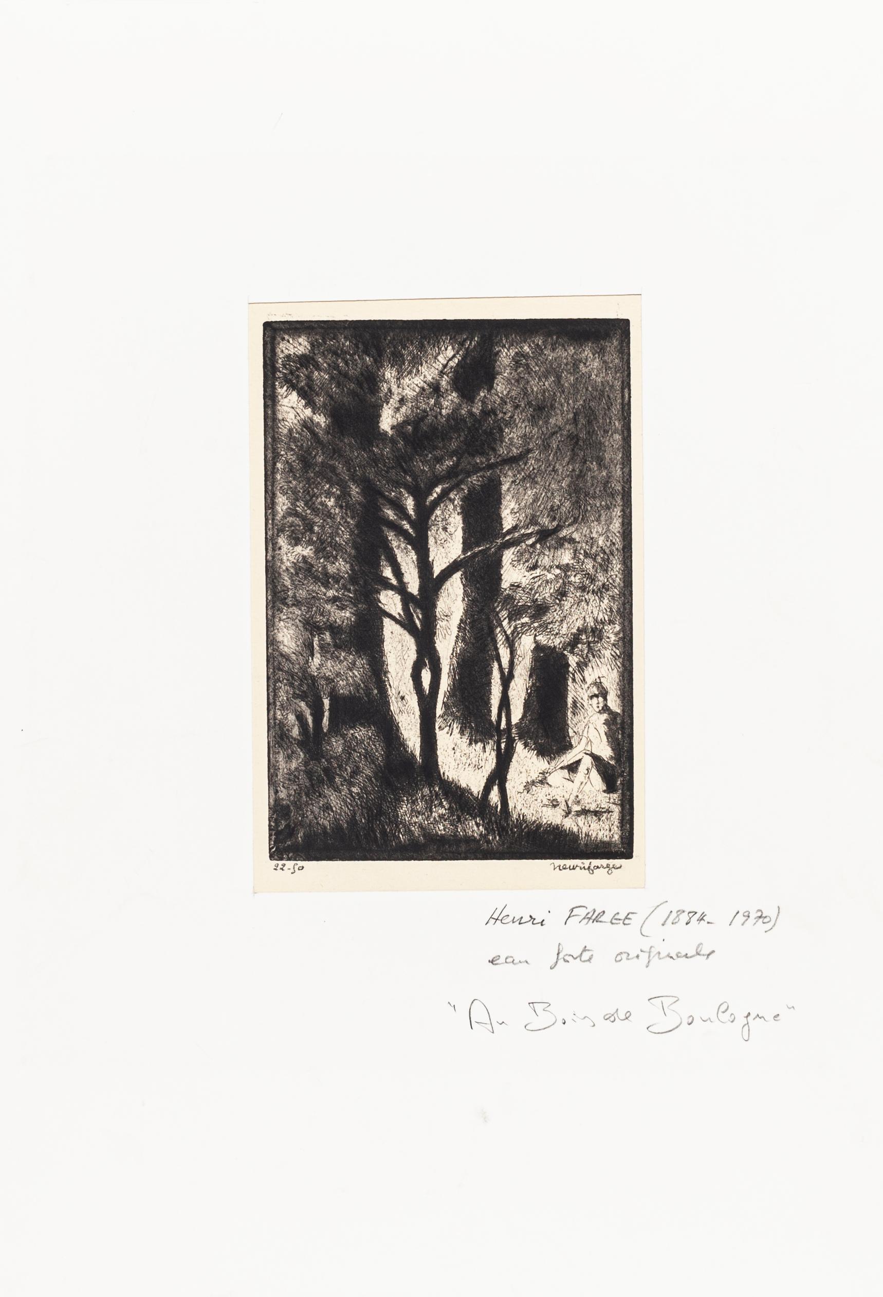 Au Bois de Boulogne - Original Etching by H. Farge - Mid 20th Century - Print by Henri Farge