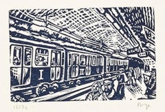The Metro Station in Paris - Original Woodcut by S. Birga - 1994