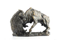 Bull and Bear de Wall Street - Sculpture originale en bronze de D. Mazzone - 1988