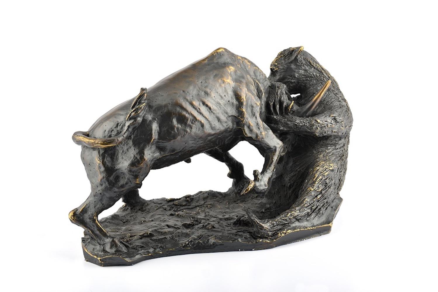 Bull and Bear - Sculpture de Wall Street est une œuvre d'art originale réalisée par l'artiste italien Domenico Mazzone (Rutigliano:: Bari:: 1927-1999) en 1988. 

Sculpture en bronze coulé. Édition de 99 exemplaires. 

Dimensions : 24 cm x 16 x 36