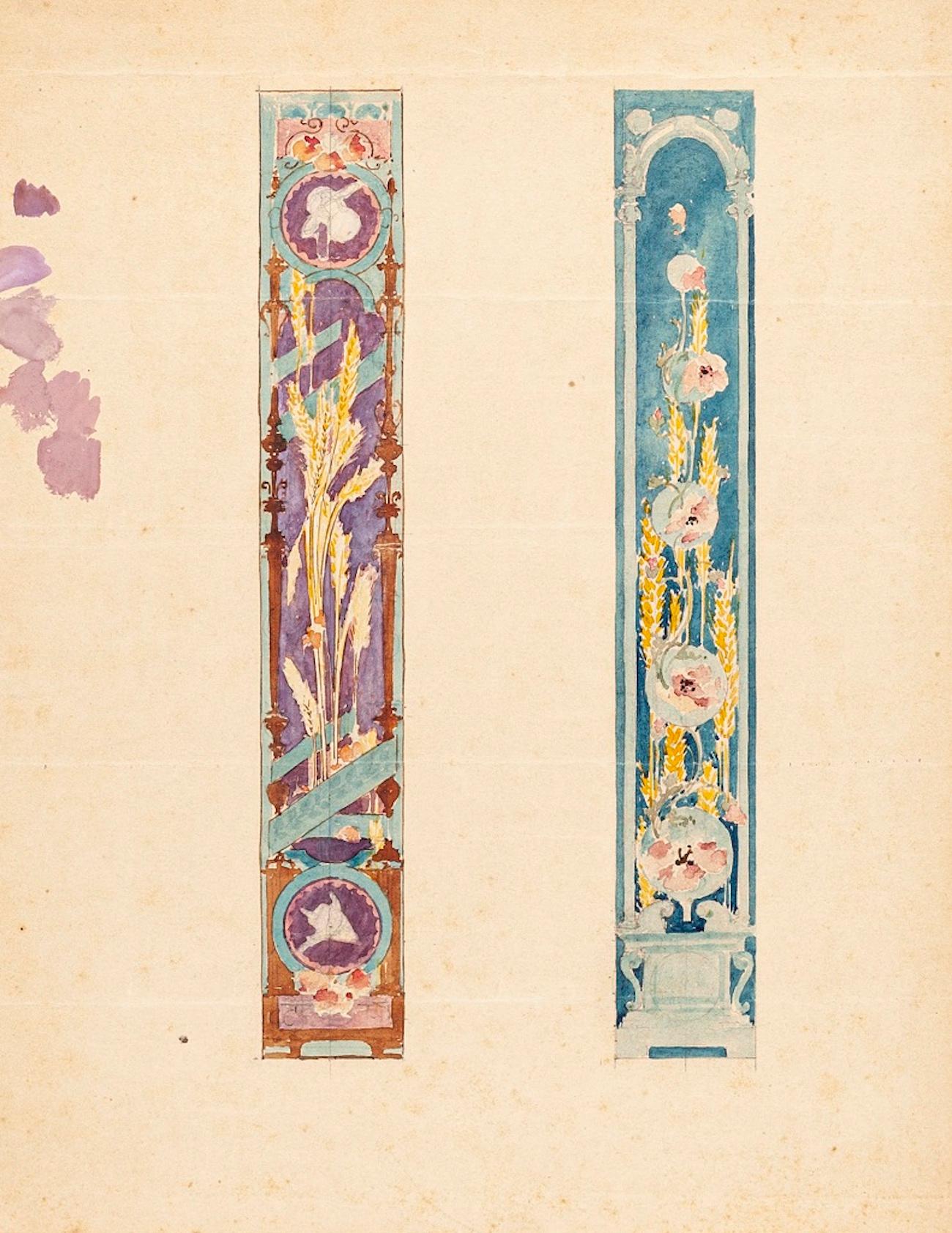 Figurative Art Unknown - Étude pour une décoration - Aquarelle sur papier du maître français début 1900