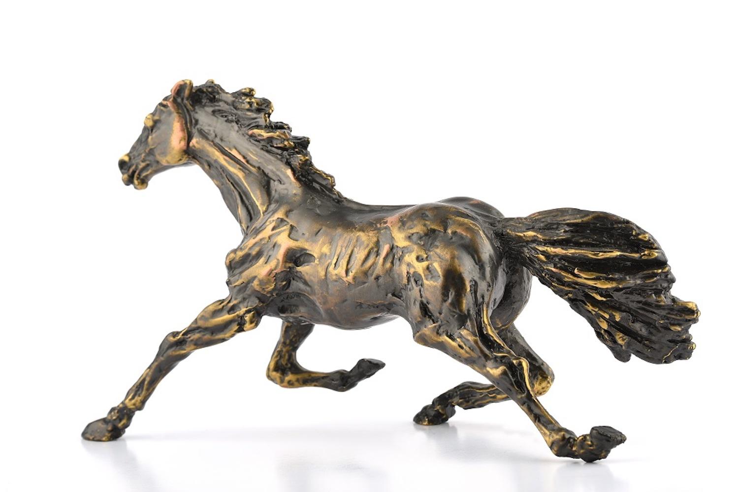 Running Horse - Bronze Sculpture by C. Mongini - 1970s - Gold Figurative Sculpture by Costanzo Mongini