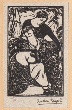 The Widow - Original Woodcut Prints by A. Karpèles - 1930s