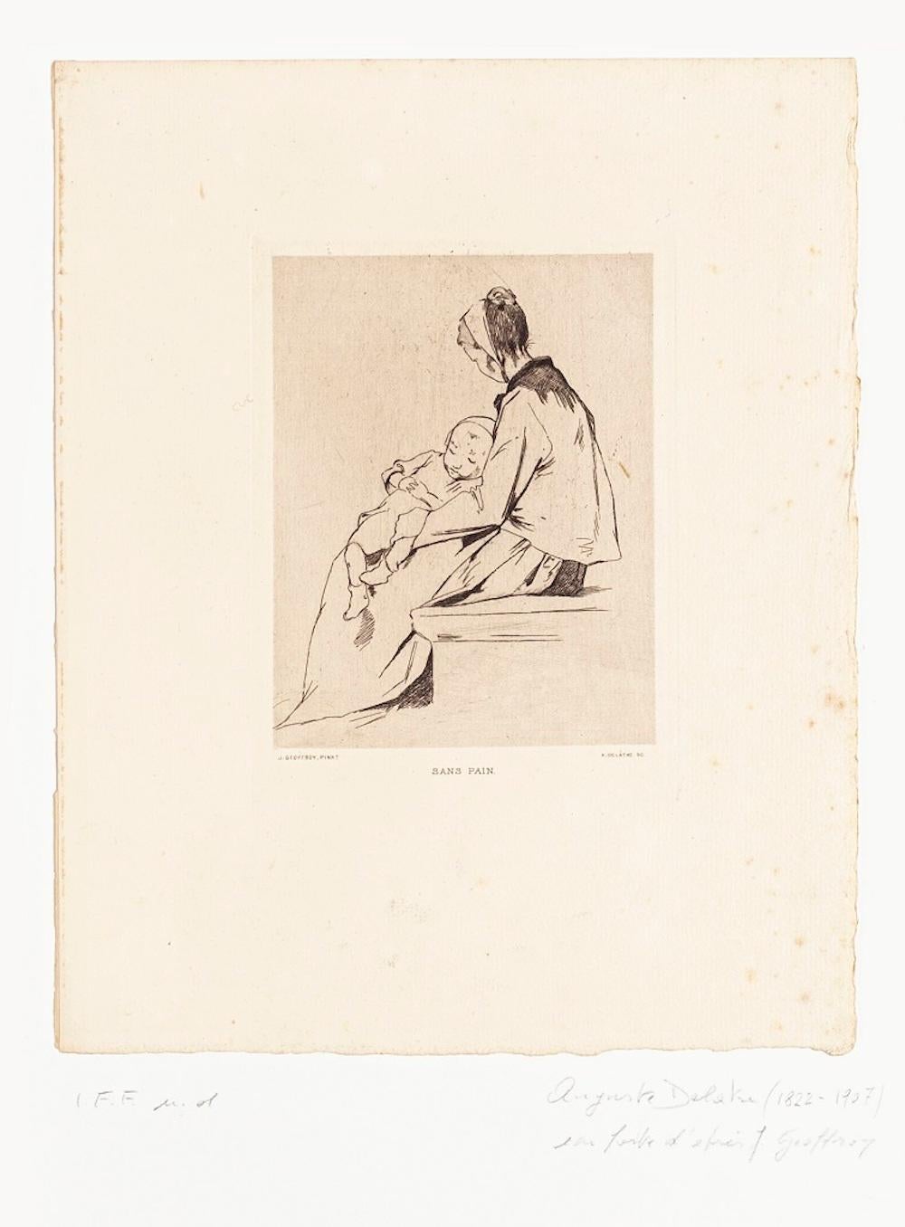 Without Bread - Original Etching by A. Delatre - 1870s - Print by Auguste Delâtre