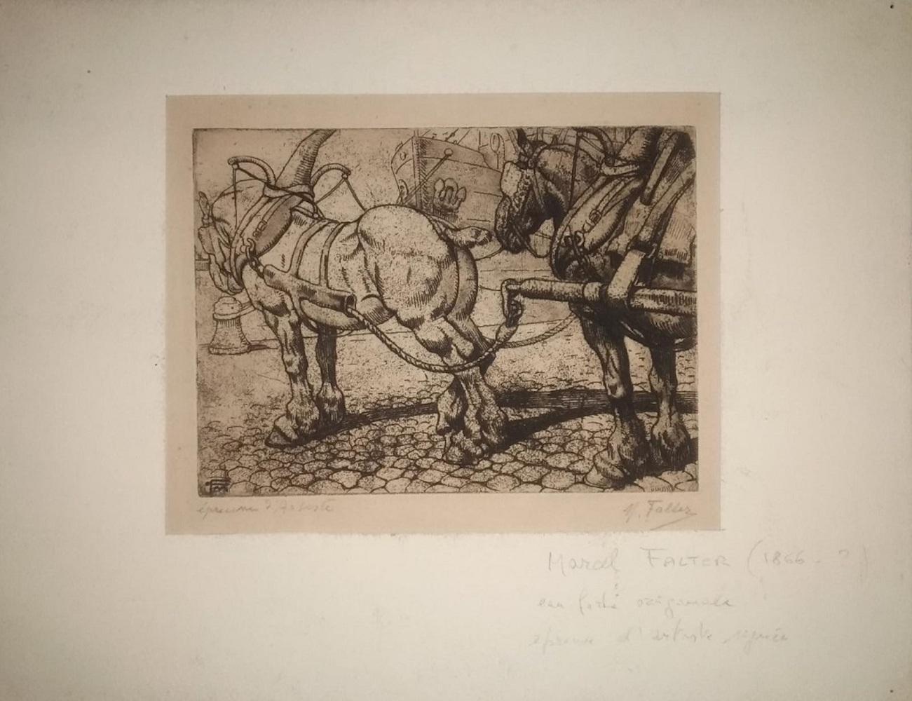 The Plow - Original Etching by M. Falter - 1920 ca. - Print by Marcel Falter