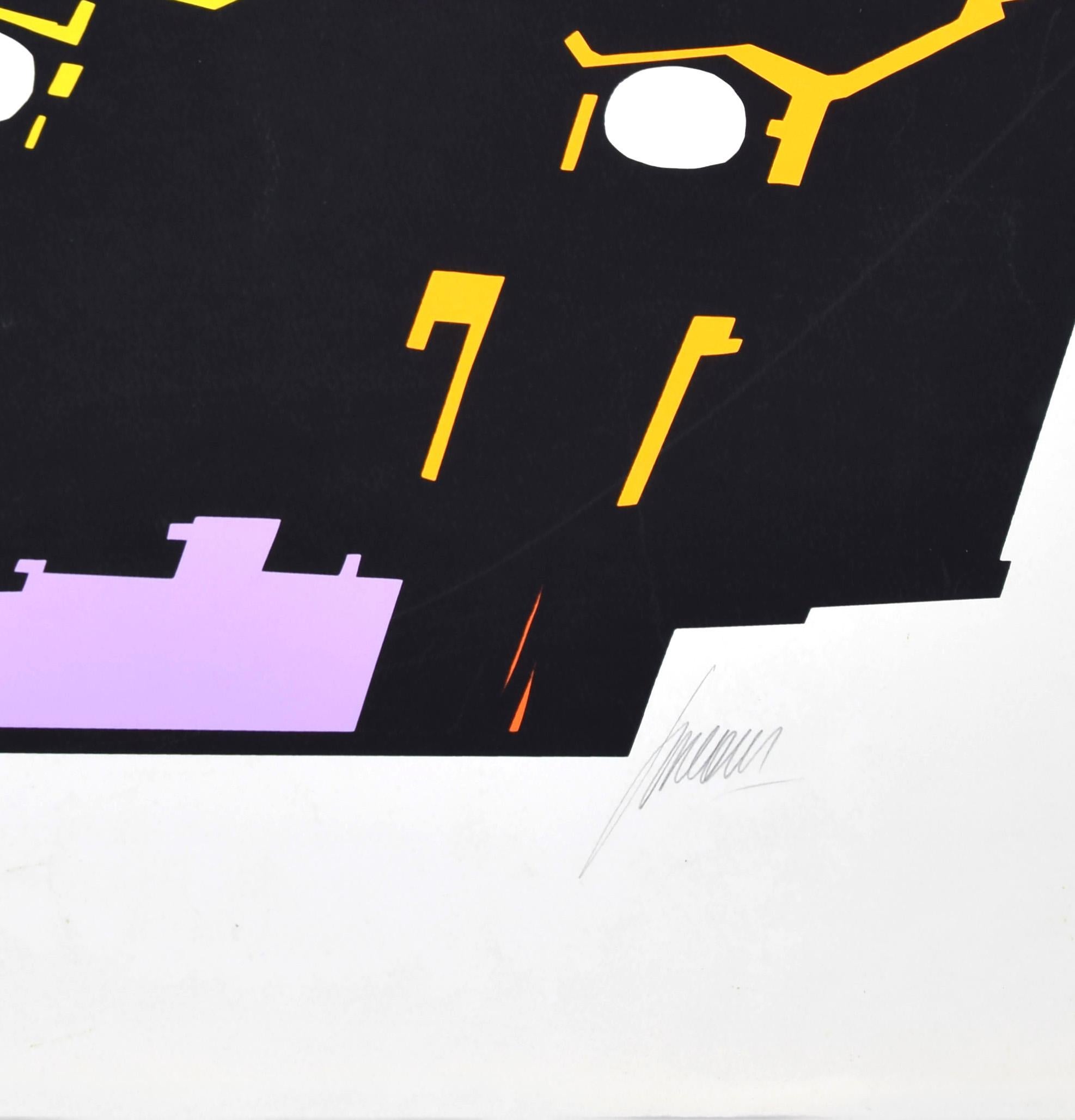 Riders - Original Screen Print by S. Simeoni - 1970s - White Figurative Print by Sandro Simeoni