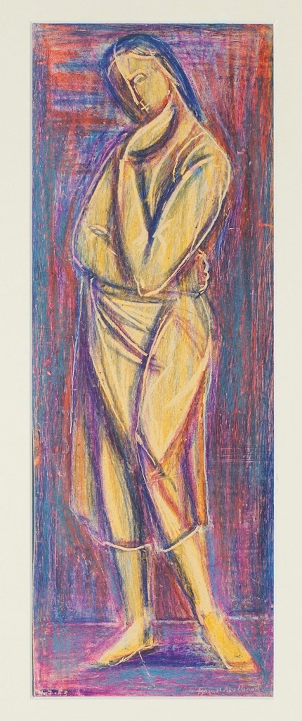 Daniel Milhaud Figurative Art - Woman Figure - Oil Pastel Drawing by D. Milhaud - 1932