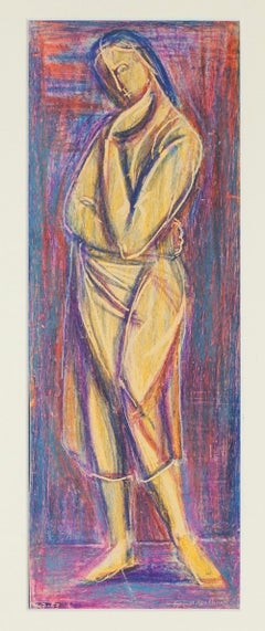 Woman Figure - Original Oil Pastel Drawing by D. Milhaud - 1932