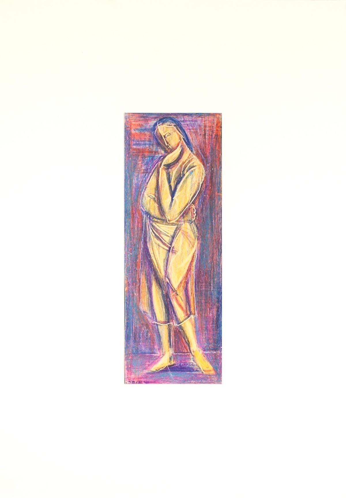 Woman Figure - Oil Pastel Drawing by D. Milhaud - 1932 - Art by Daniel Milhaud